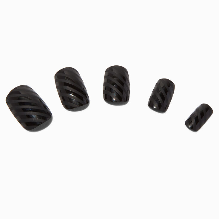 Black Stripe Mid Square Vegan Faux Nail Set -  24 Pack,