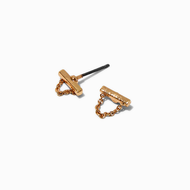 Gold-tone Bar Chain Stud Earrings,