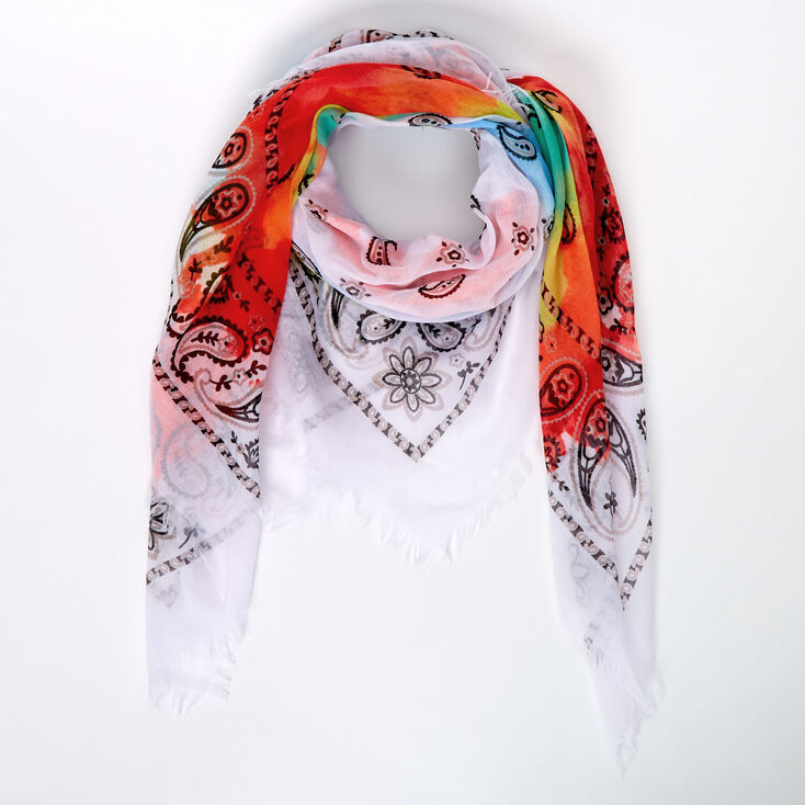 Rainbow Tie Dye Bandana Scarf - White,