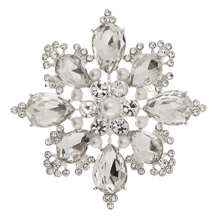 Claire's Broche florale avec strass couleur argenté