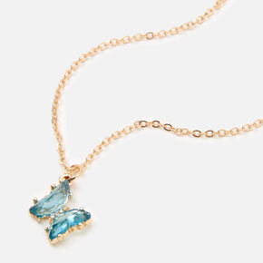 Butterfly Birthstone 16&quot; Gold Pendant Necklace - February,