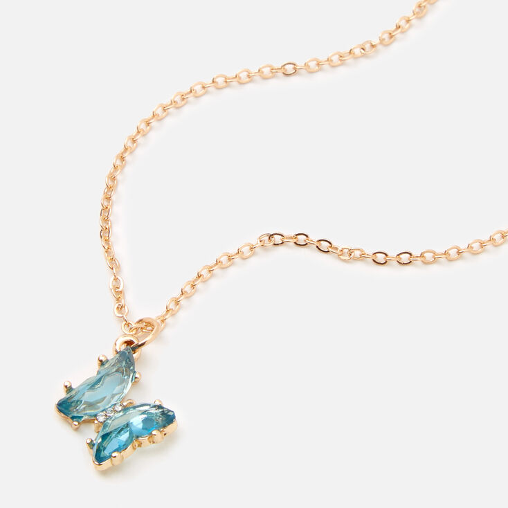 Butterfly Birthstone 16&quot; Gold Pendant Necklace - February,
