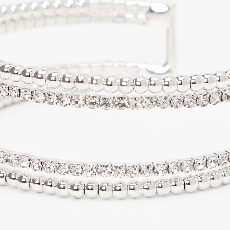 Bracelet manchette ouvert perl&eacute; avec strass couleur argent&eacute;e,