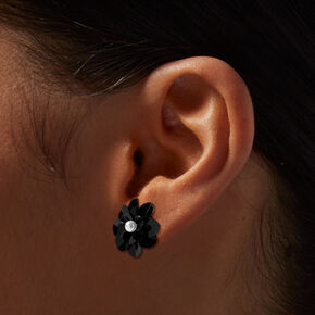 Black Sequin Pearl Flower Stud Earrings ,