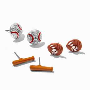 Baseball, Mitt, &amp; Bat Stud Earrings - 3 Pack,
