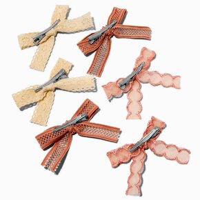 Mixed Boho Tan Lace Hair Bow Clips - 6 Pack,