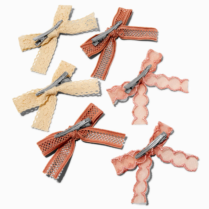 Mixed Boho Tan Lace Hair Bow Clips - 6 Pack,