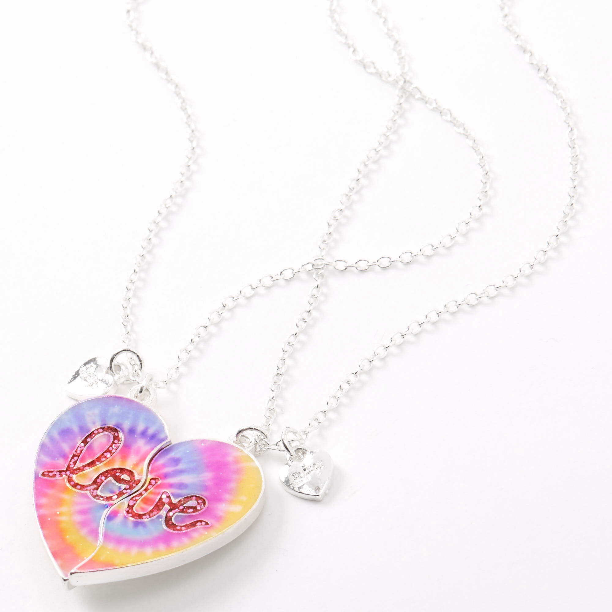 Best Friends Love Tie Dye Heart Pendant Necklaces 2 Pack