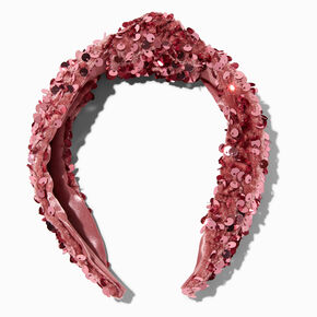 Serre-t&ecirc;te nou&eacute; &agrave; sequins rose tendre,