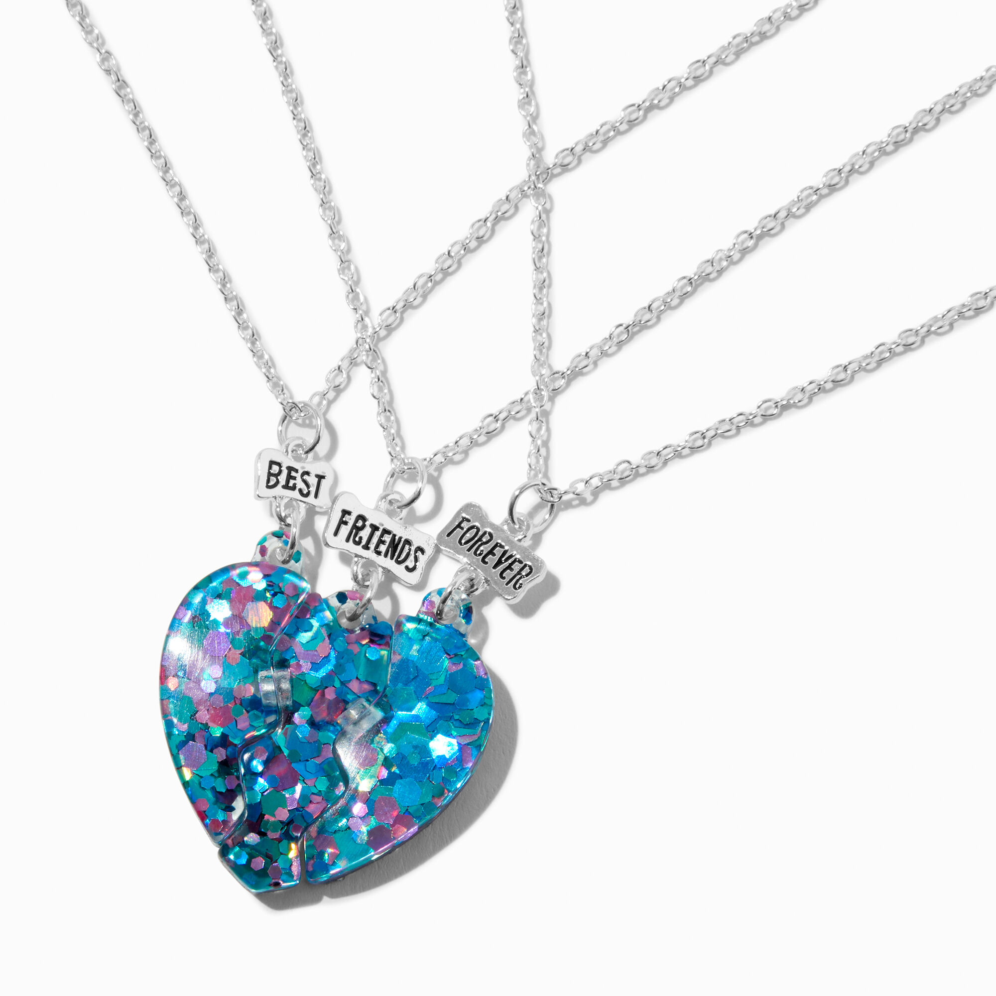 View Claires Best Friends Purple Glitter Heart Pendant Necklaces 3 Pack Blue information