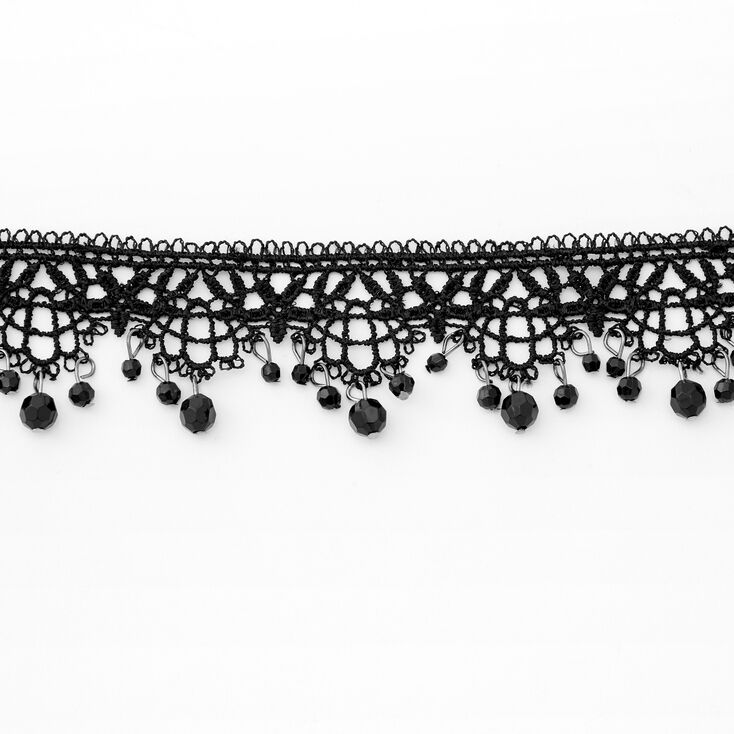Beaded Lace Ornate Choker Necklace - Black,