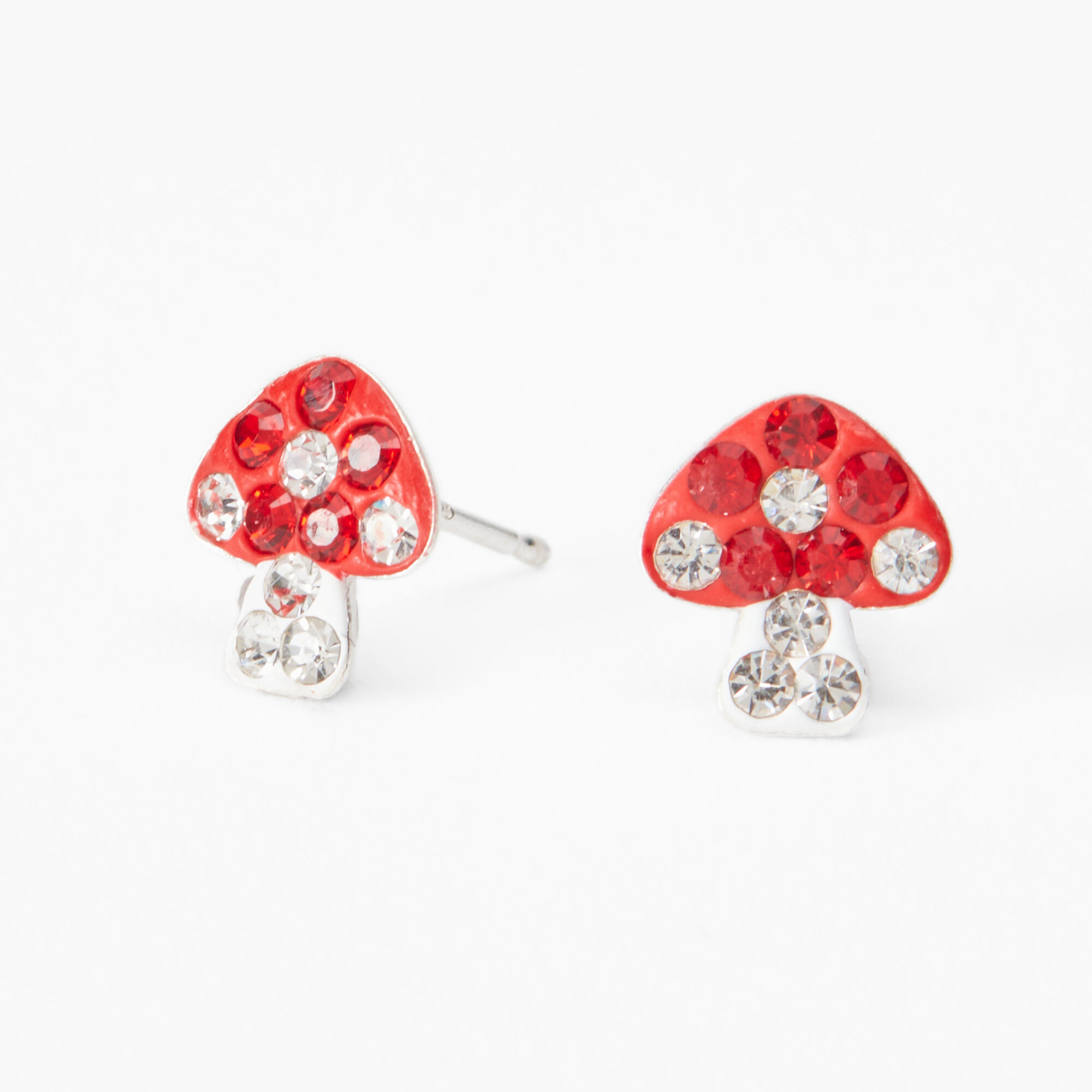 View Claires Sterling Silver Embellished Mushroom Stud Earrings Red information