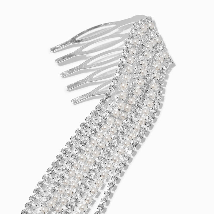 Silver Crystal &amp; Pearl Chain Hair Comb,