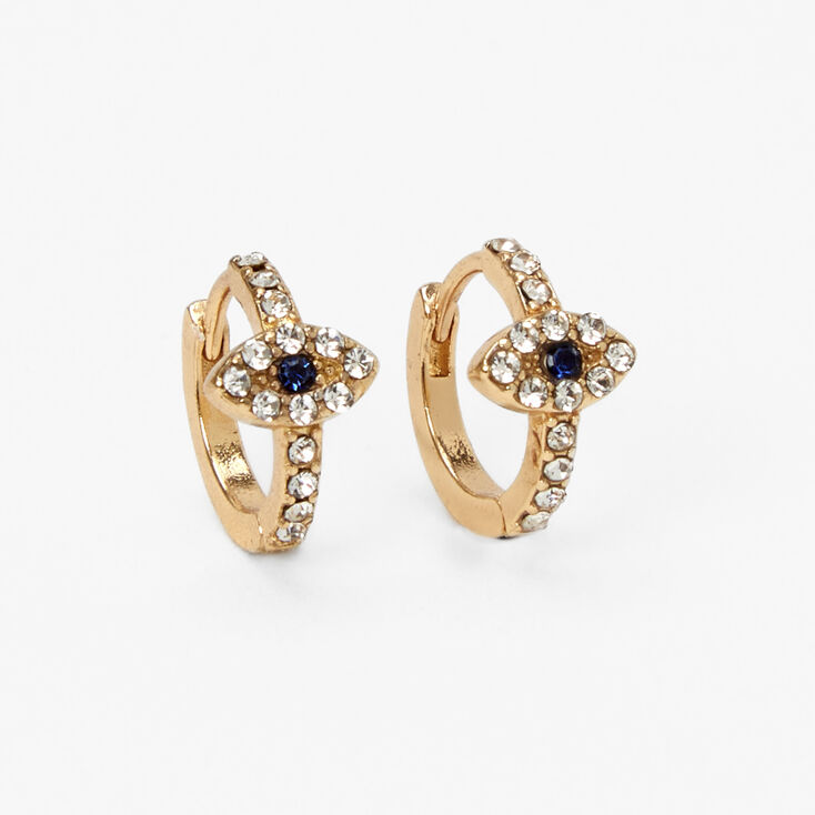 Gold 10MM Crystal Evil Eye Huggie Hoop Earrings,