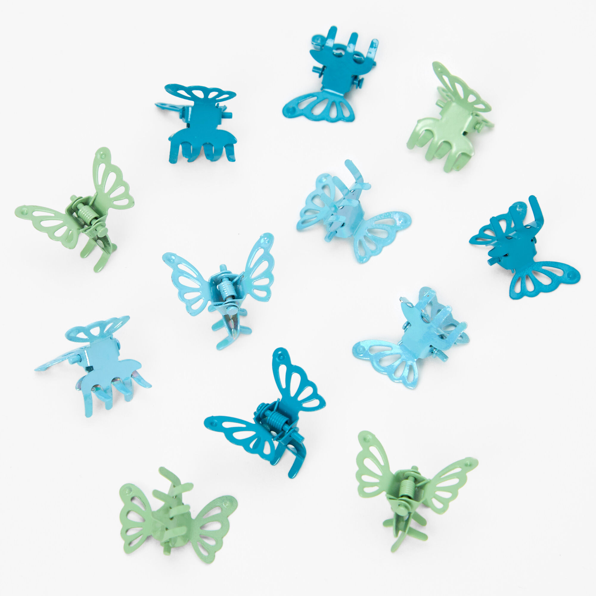 Claire's Mini pinces à cheveux papillon bleues et vertes - Lot de 12