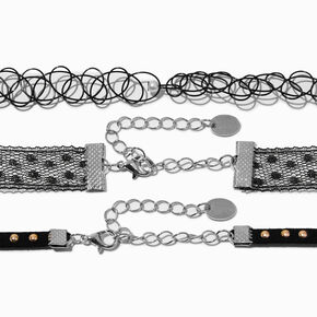 Black Lace &amp; Pearl Choker Necklaces - 3 Pack,