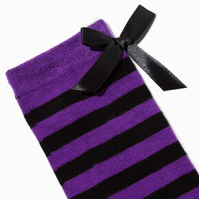 Purple &amp; Black Stripe Over the Knee Socks,
