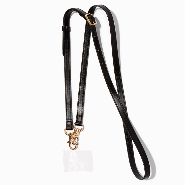 Black Faux Leather Crossbody Phone Strap,