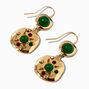 Green Embellished Gold Disc Drop Earrings,