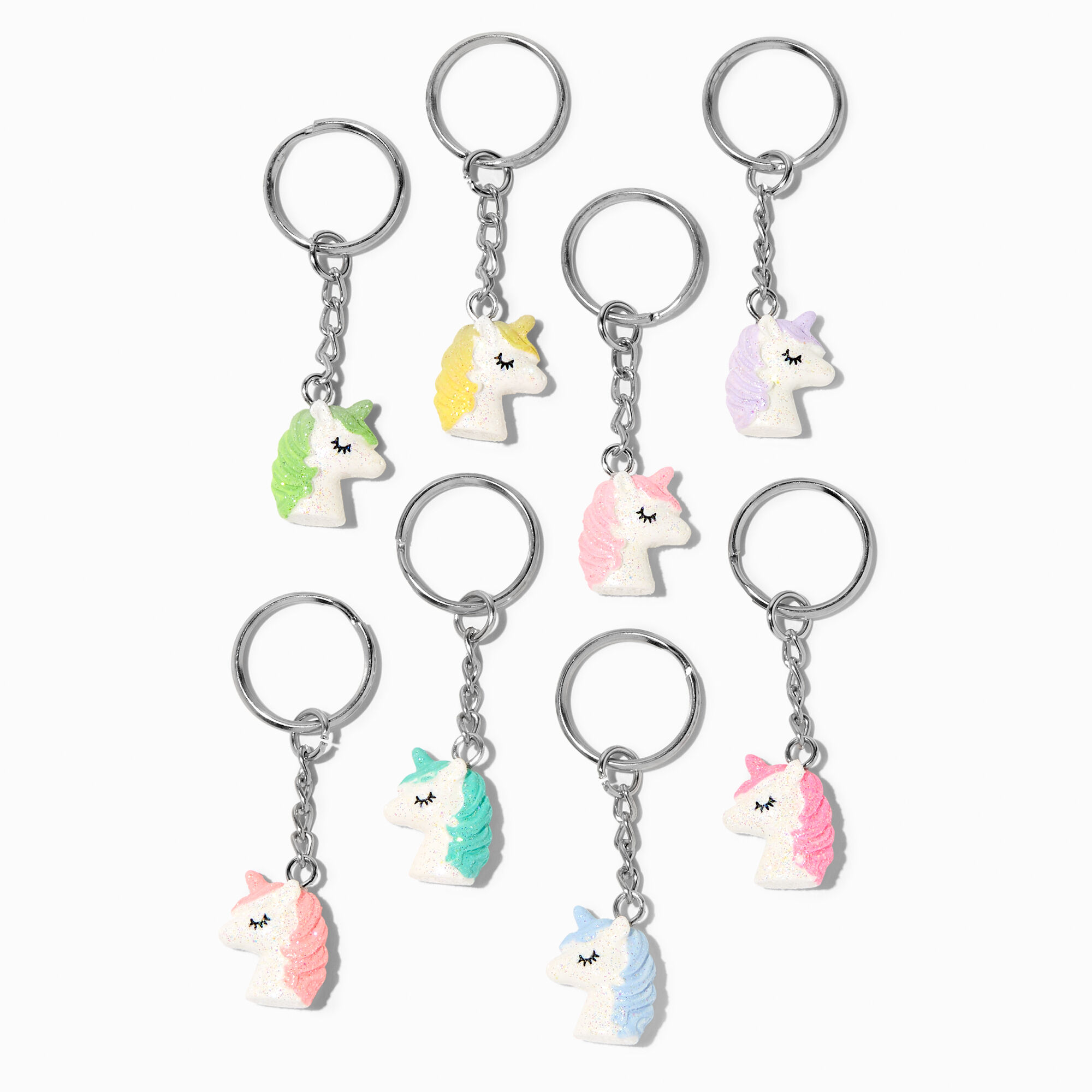 View Claires Pastel Unicorn Head Best Friends Keychains 8 Pack Silver information