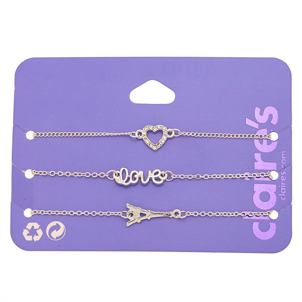 Claire's Silver Best Friends Icons Adjustable Cord Bracelets - 3 Pack |  Hamilton Place