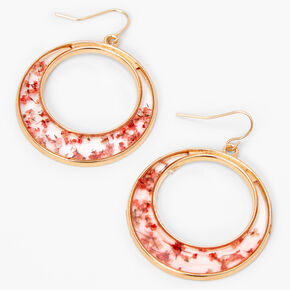 Gold 1.5&quot; Resin Floral Hoop Drop Earrings - Red,