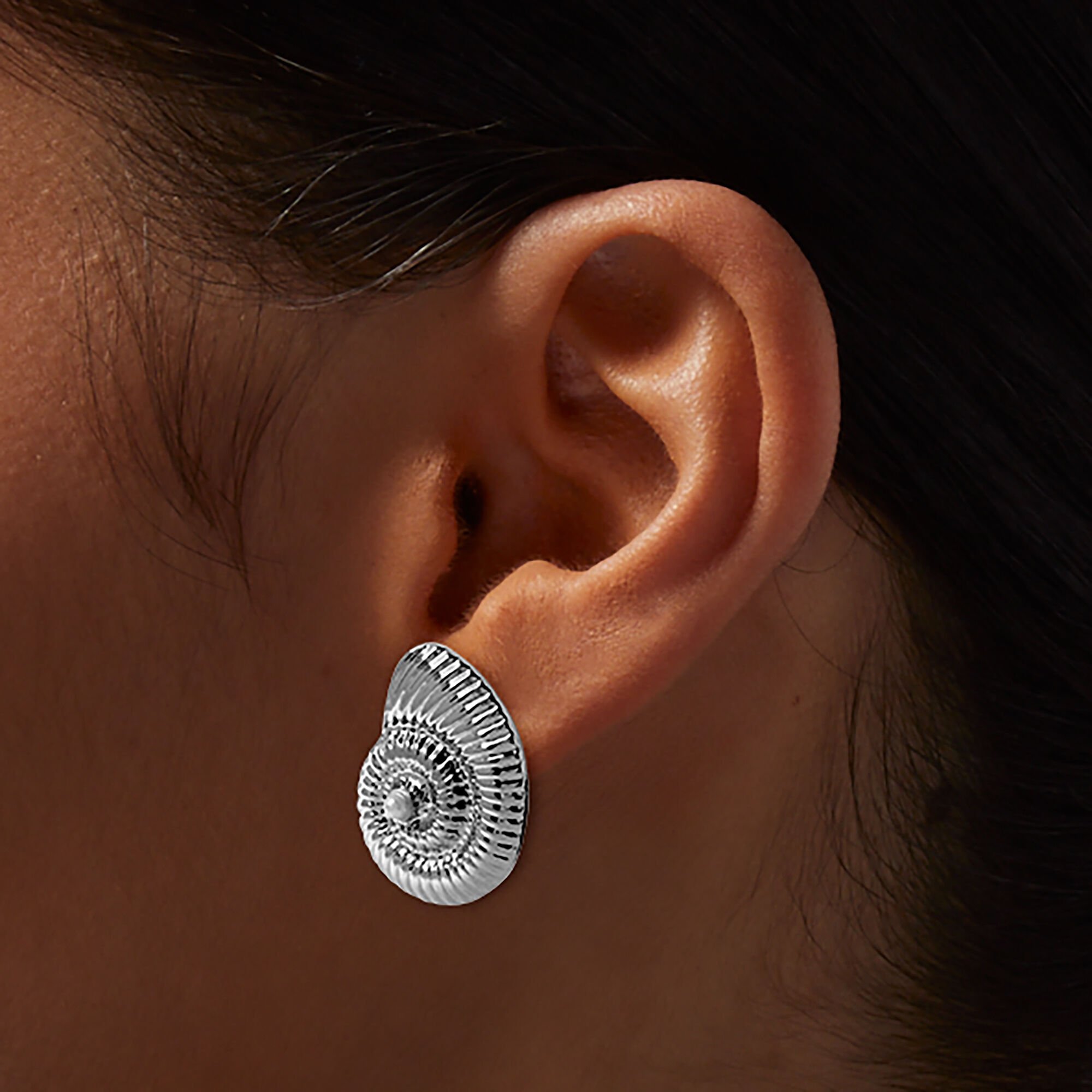 Silver-tone Pearl Conch Shell Stud Earrings,