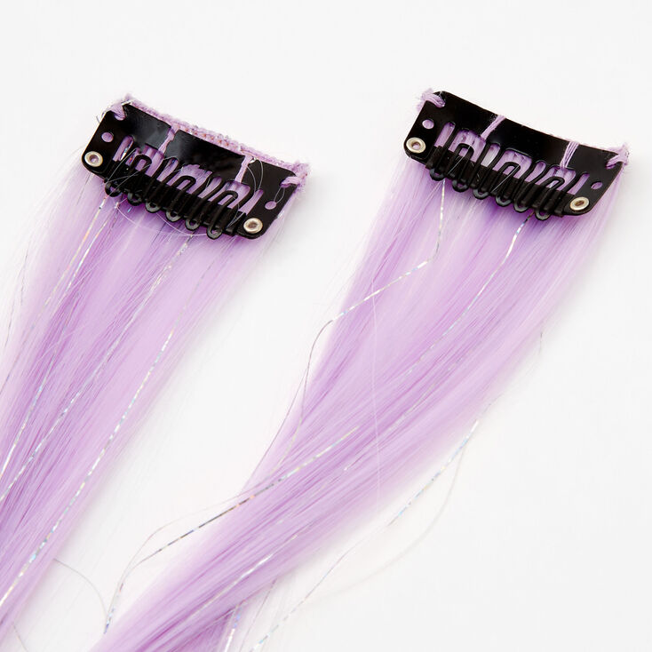 Tinsel Faux Hair Clip In Extensions - Lilac, 2 Pack,