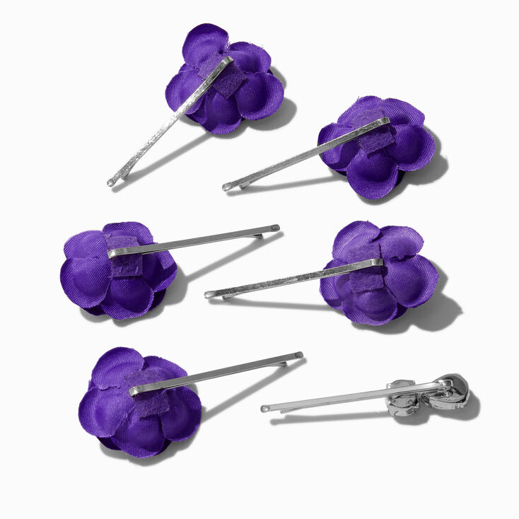 Purple Satin Flower Hair Pins - 6 Pack,
