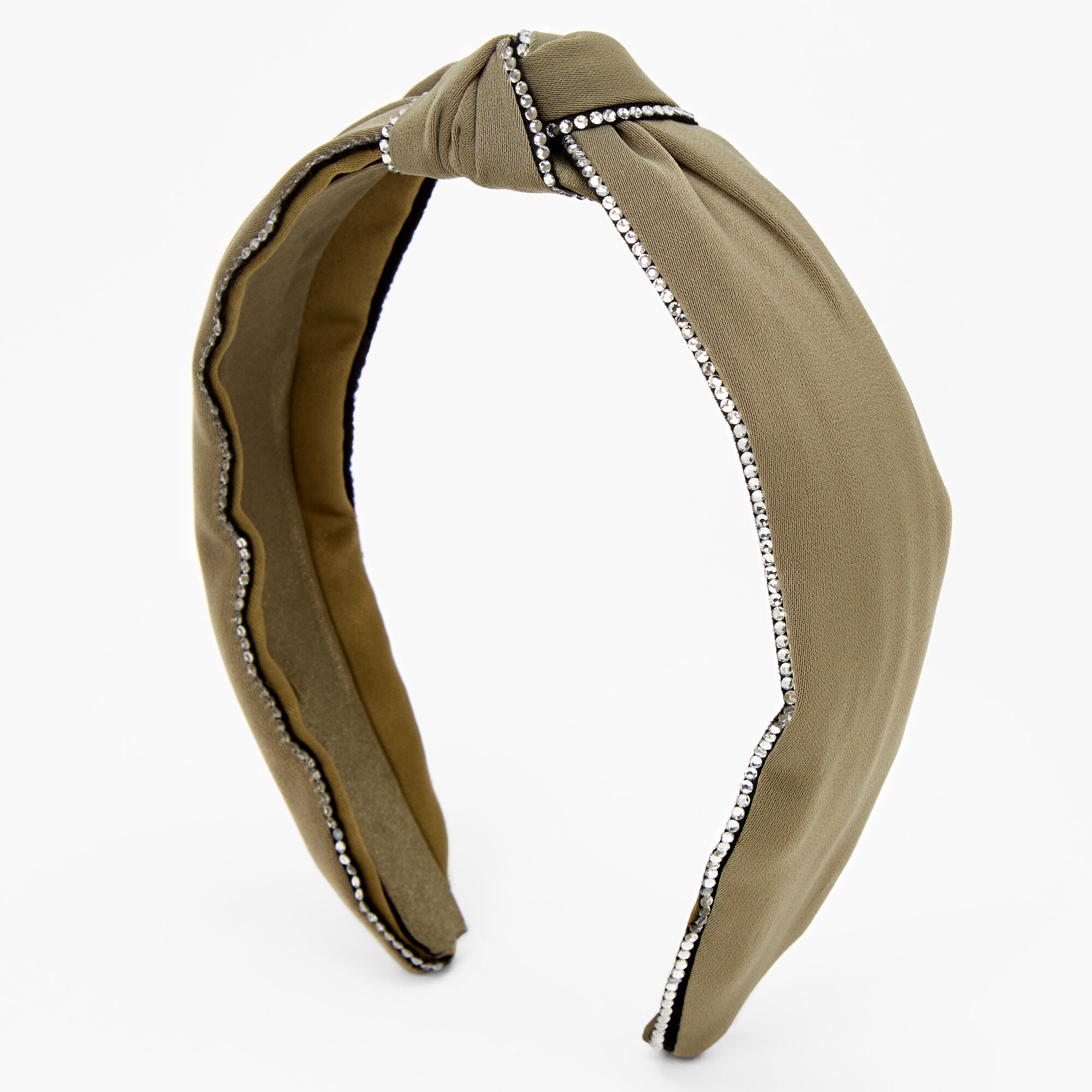 Rhinestone Trim Knotted Headband - Olive,