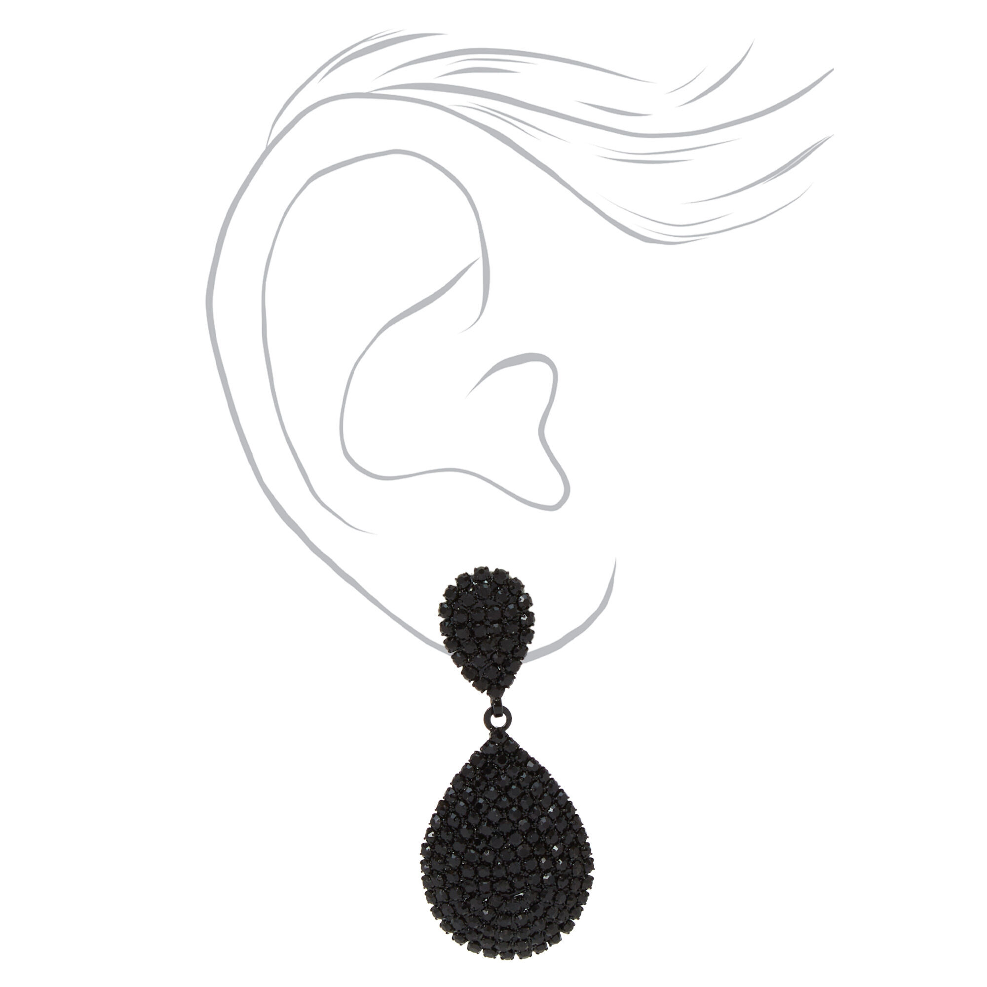 Black 1.5" Rhinestone Teardrop Drop Earrings,