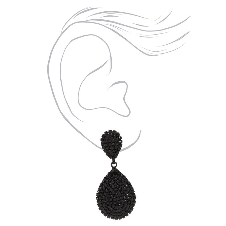 Black 1.5&quot; Rhinestone Teardrop Drop Earrings,