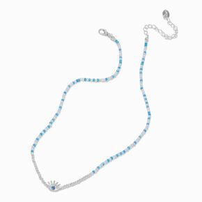 Silver-tone Evil Eye Seed Bead Pendant Necklace,
