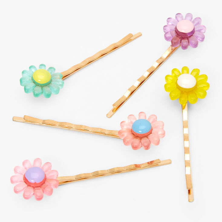 Gold Pastel Flower Hair Pins - 5 Pack,