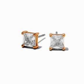 Gold-tone Cubic Zirconia 5mm Square Stud Earrings,
