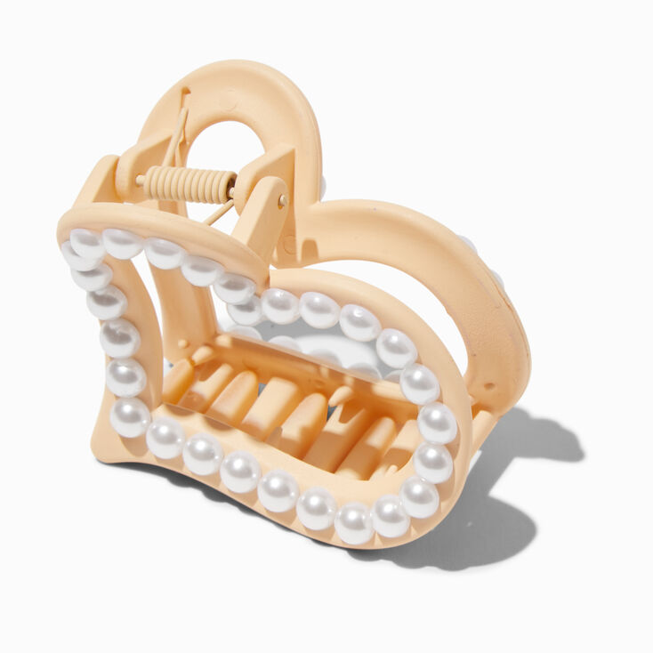 Pearl Cream Heart Hair Claw,