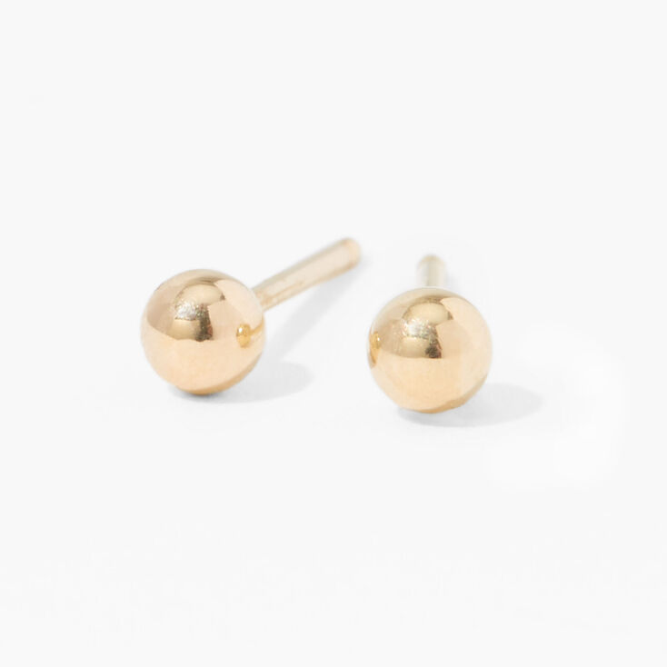 Kit de piercing d&#39;oreilles avec clous d&rsquo;oreilles boule 3&nbsp;mm or jaune 9 carats avec lotion de soin,