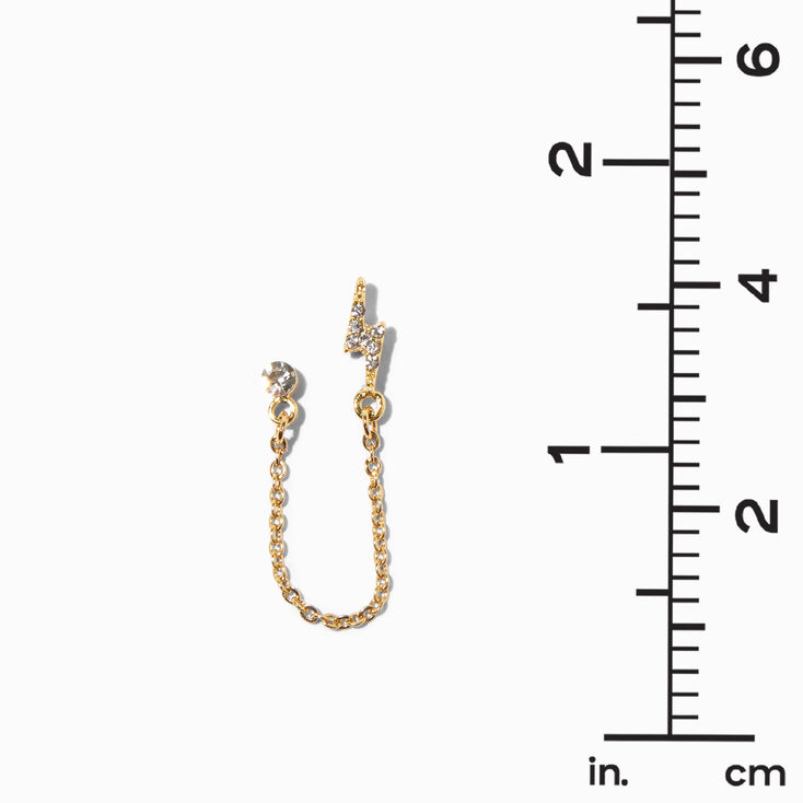 18K Gold Plated Lightning Bolt &amp; Crystal Connector Stud Earrings,