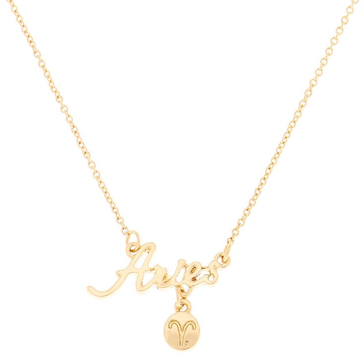 Gold Zodiac Pendant Necklace - Aries,