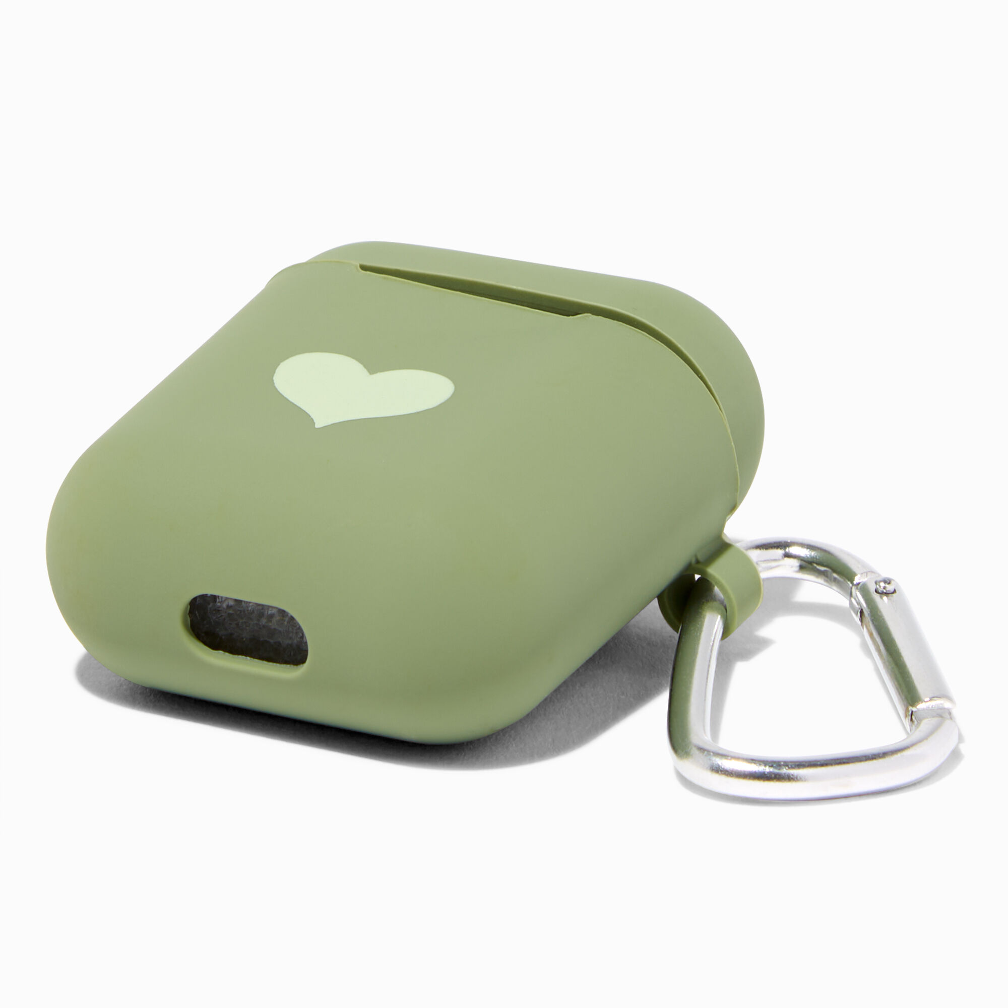 Sage Green Heart Silicone Earbud Case Cover - Compatible With Apple AirPods®,