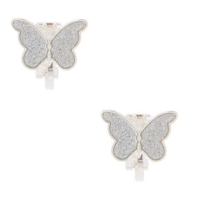 Boucles d&#39;oreilles &agrave; clip papillon couleur argent&eacute;e,