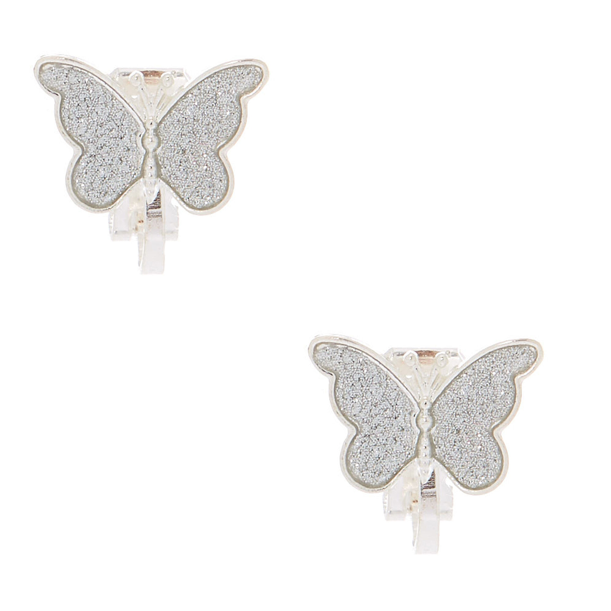 Claire's Boucles d'oreilles à clip papillon couleur argentée