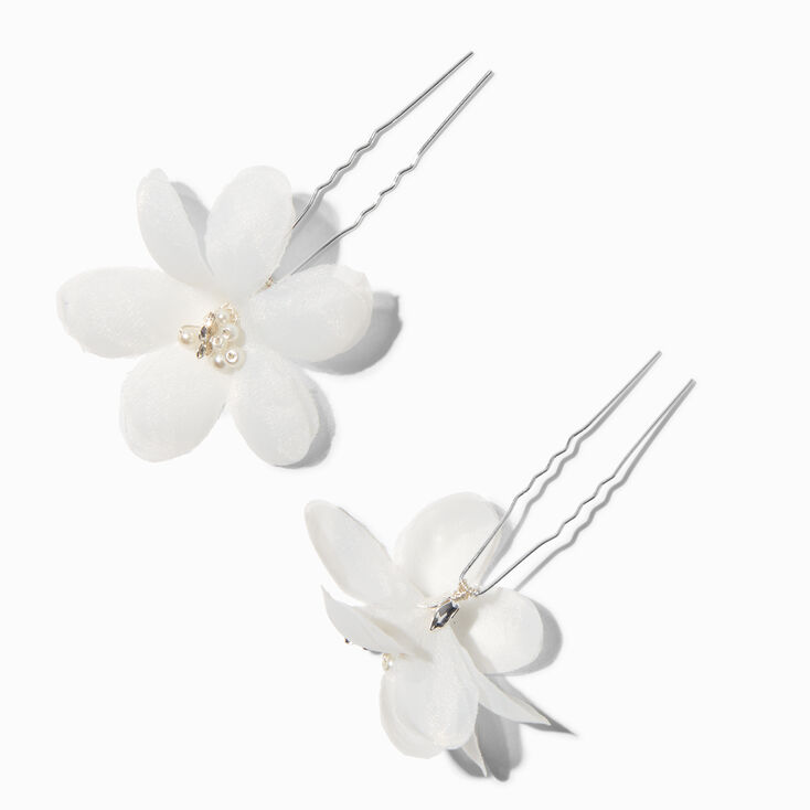 White Whimsical Flowers Hair Pins - 2 Pack,