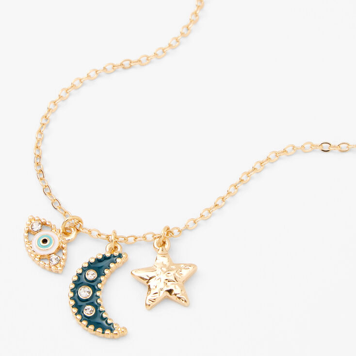 Gold Mystical Motif Pendant Necklace - Teal,