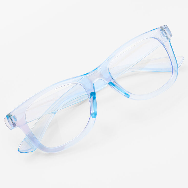 Claire&#39;s Club Clear Blue Retro Frames Solar Blue Light Reducing Clear Lenses Glasses,