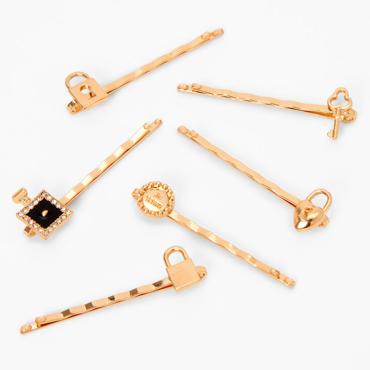 Gold Rhinestone Key Bobby Pins - 6 Pack,