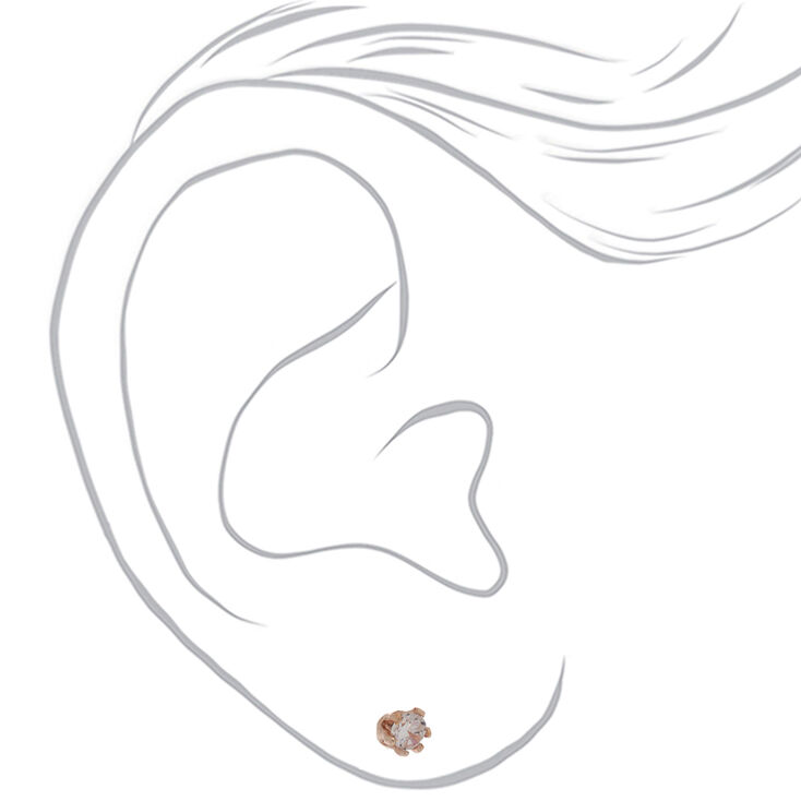 Rose Gold Cubic Zirconia Round Stud Earrings - 2MM,