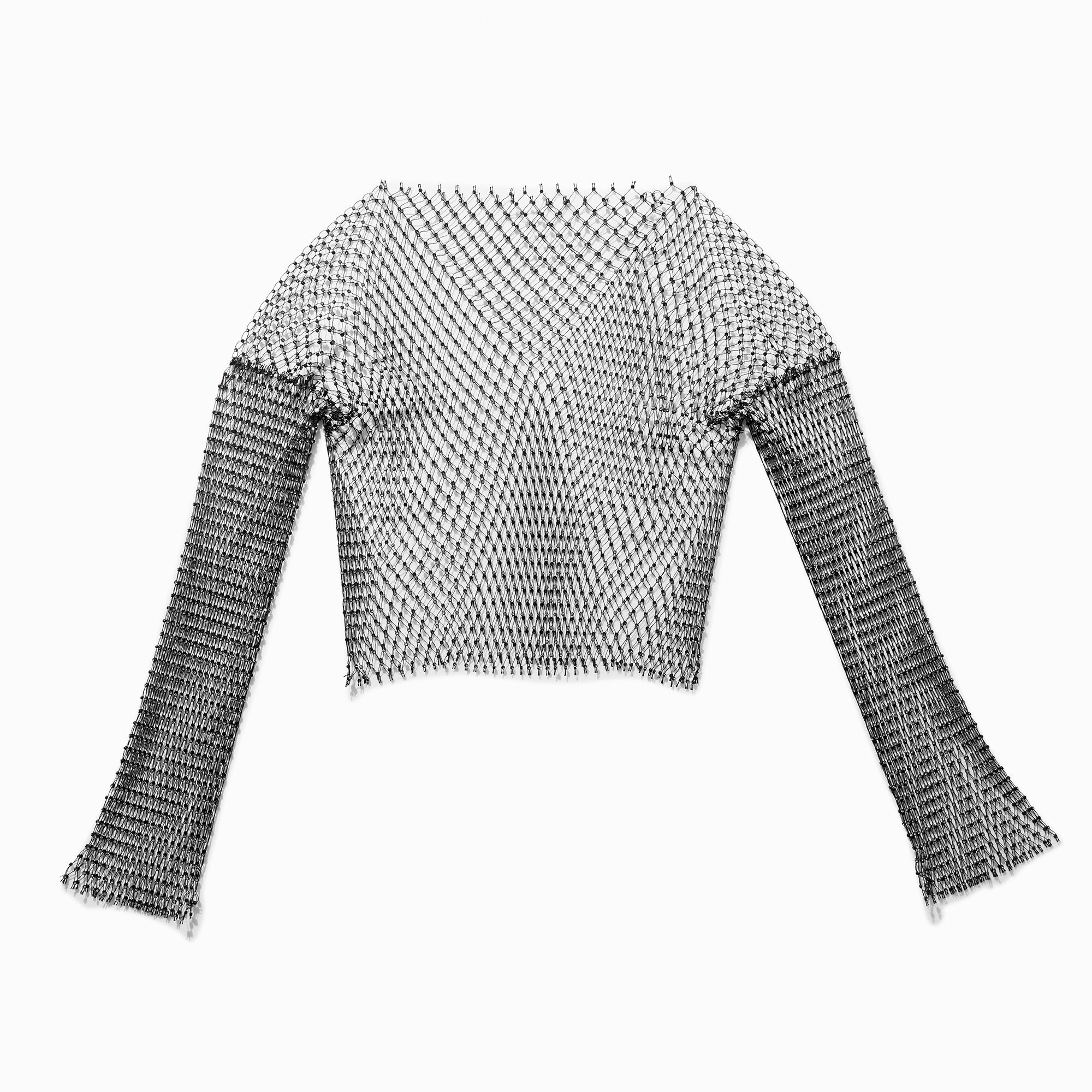 Rhinestone Mesh Long Sleeve Overlay Crop Top Claire s