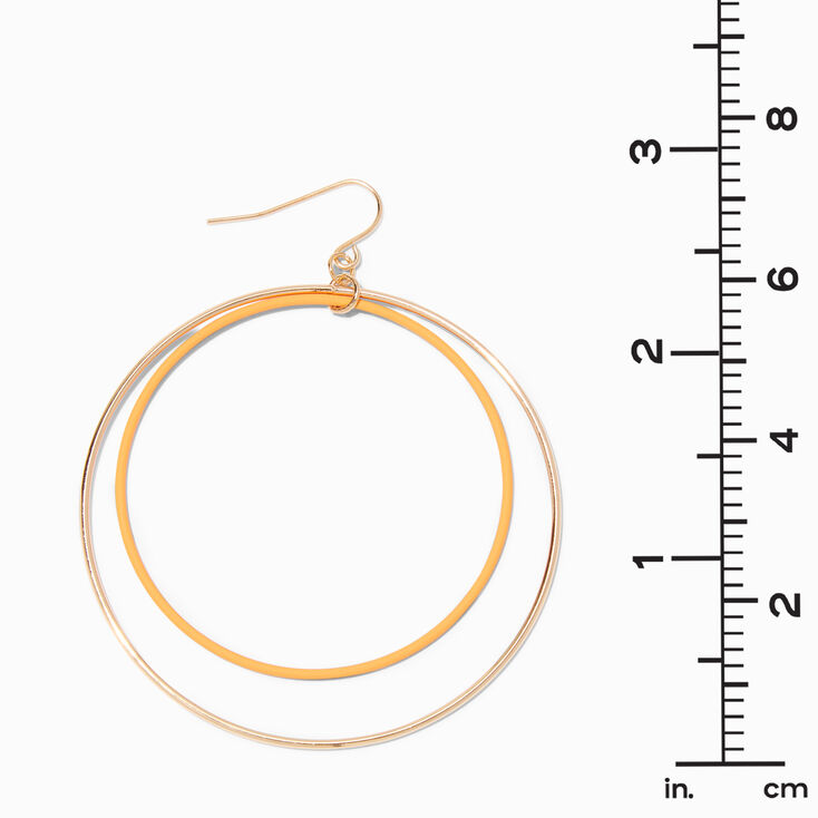 Gold-tone 3&#39;&#39; Orange Enamel Double Ring Hoop Drop Earrings,