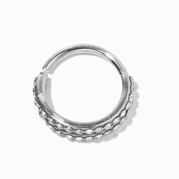 Silver 16G Double Row Crystal Nose Ring,
